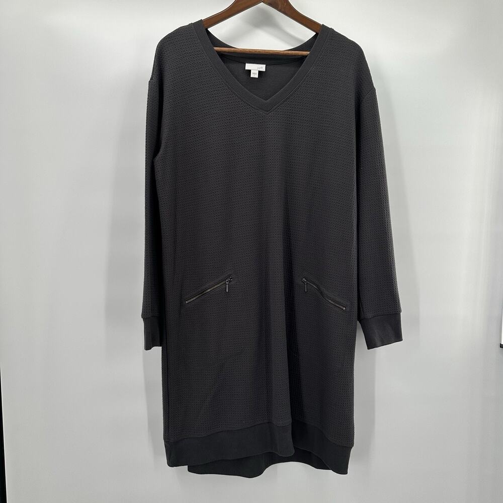 J Jill‎ Dress Womens Large Gray Textured Waffle Knit Zip Pockets Lagenlook